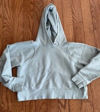 Lululemon Loungeful Cropped Hoodie Womens 8 Silver Blue Cotton Pullover