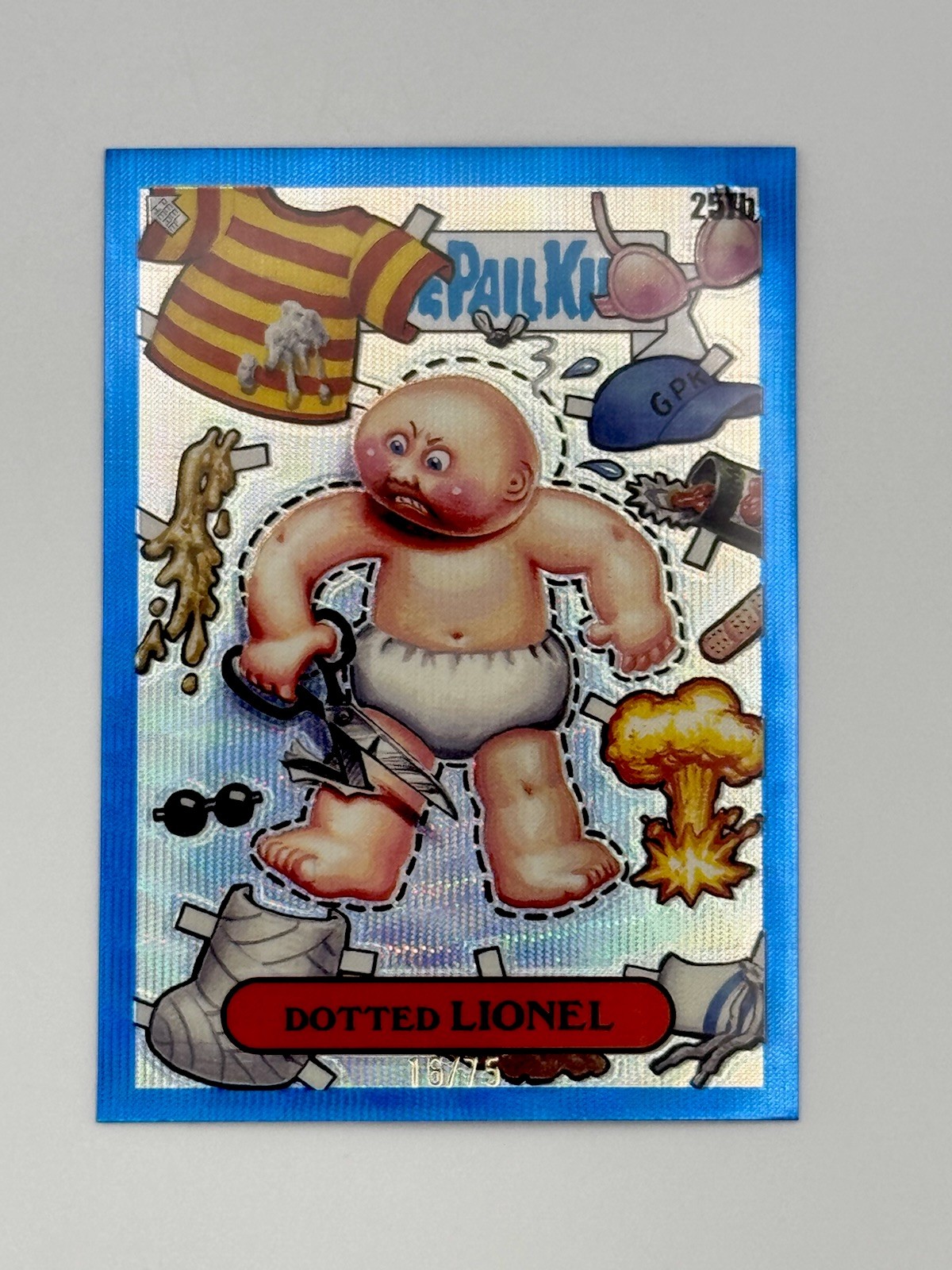 2024 Topps Garbage Pail Kids Chrome Blue Wave Refractor #257b Dotted Lionel front