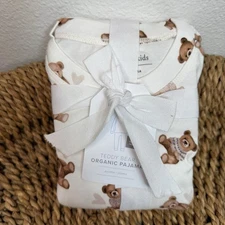 POTTERY BARN KIDS ORGANIC TEDDY BEAR TIGHT FIT PAJAMA SET, SIZE 8