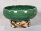 McCOY USA- Dark Green Bowl - Wavy Ribbed Pedestal - Planter/Pot - 3.25" Tall