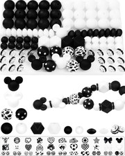 106PCS Black  White Focal Silicone Beads for Keychain Making   Mouse, Round, L