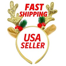 Christmas Headband Holiday Party Glitter Gold Reindeer Antler Hair Accessory