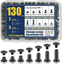 130 Sets Black Chicago Screws Kit M4 M5 Binding Rivets for Leather Belt Book DIY