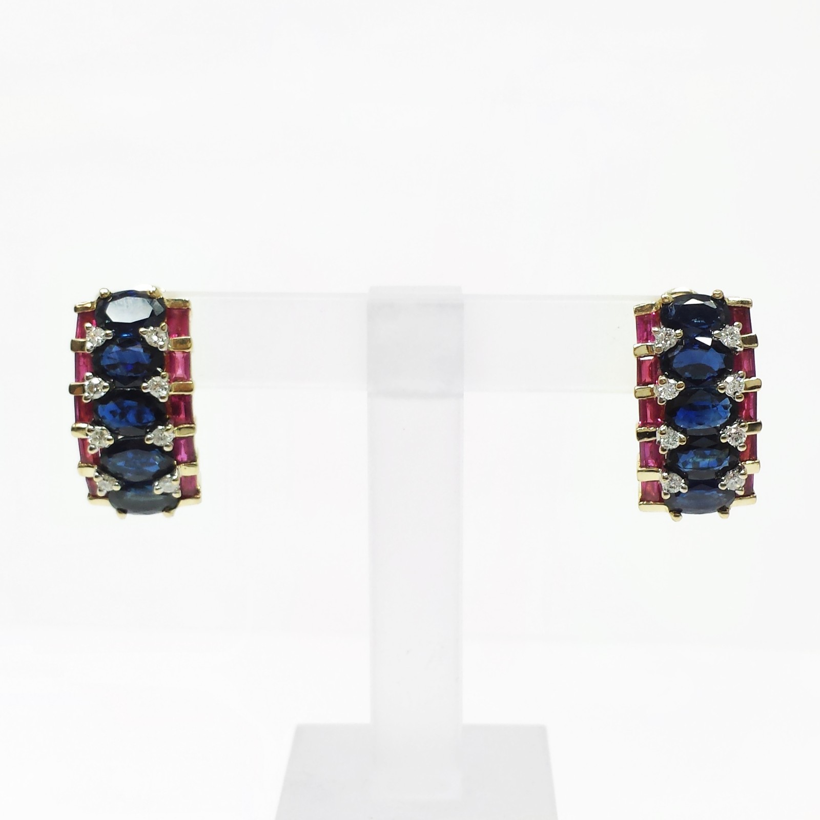 Sapphire Ruby Diamond Stud Earrings Gemstone Omeg… - image 1