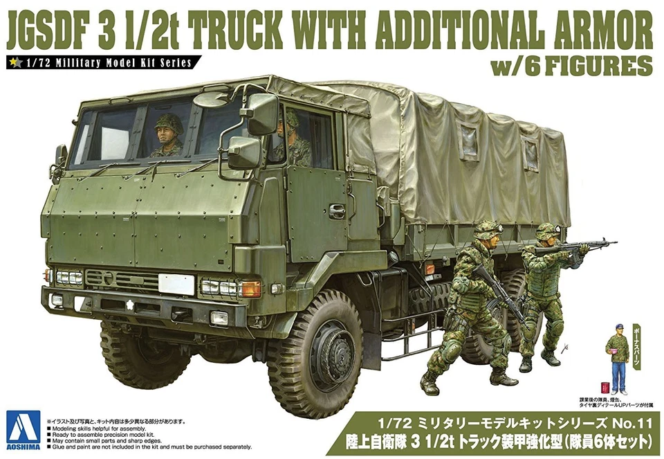 Kit Montaggio JGSDF 3 1/2t TRUCK ARMOUR 6 soldati Scala 1/72 AOSHIMA - Immagine 3 di 4