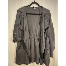 H M Divided Women's Gray Hooded Drawstring Waist Roll Tab Sleeve Jacket