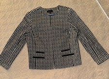 Talbots Woman  s Blazer Herringbone Black White Hook  Eye Front. Lined Size 16