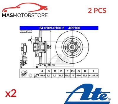 BREMSSCHEIBEN SATZ PAAR HINTEN ATE 240109-01002 2PCS P FÜR CITROËN DS3,C4 I,C4