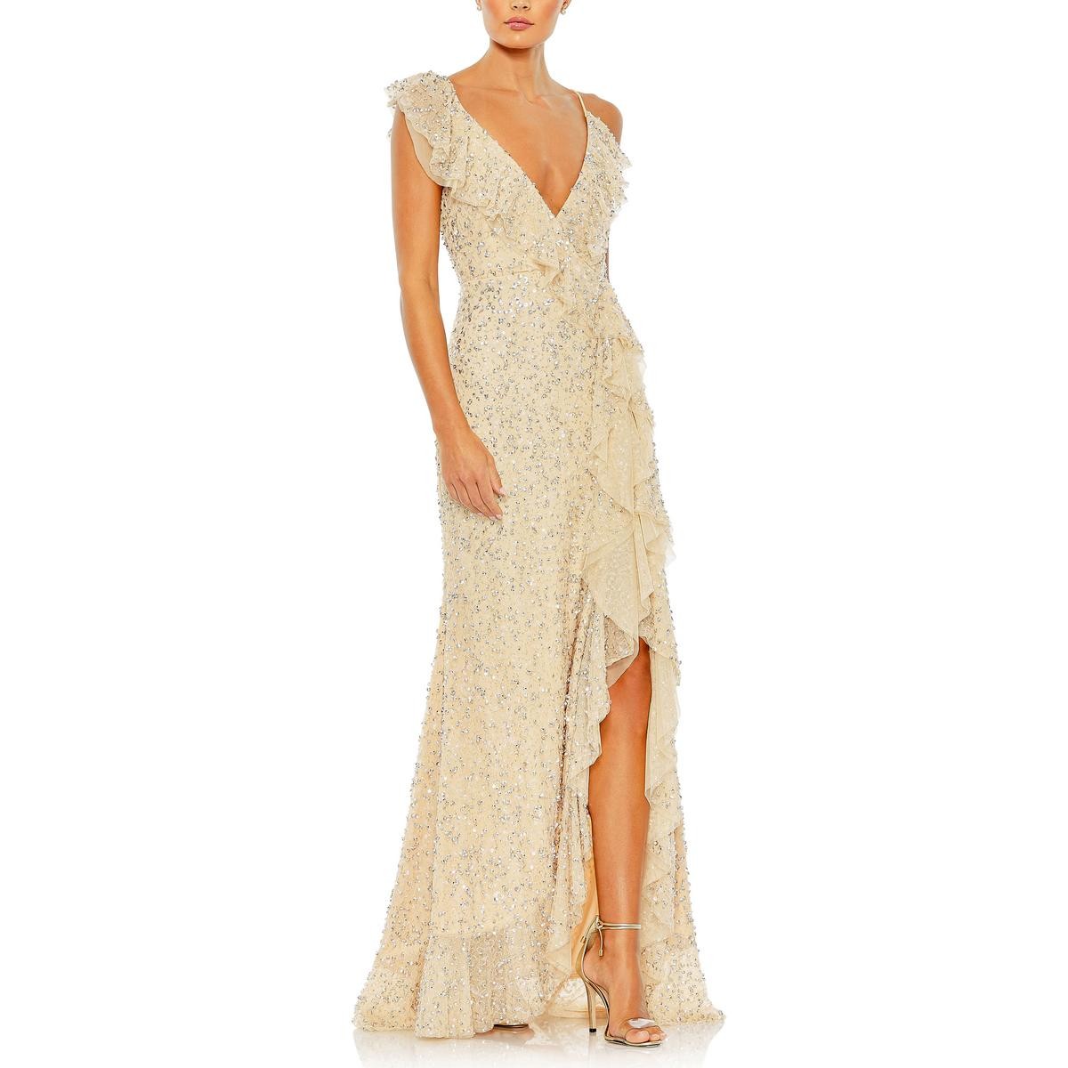 Женское бежевое вечернее платье Mac Duggal с украшением 8 BHFO 3285