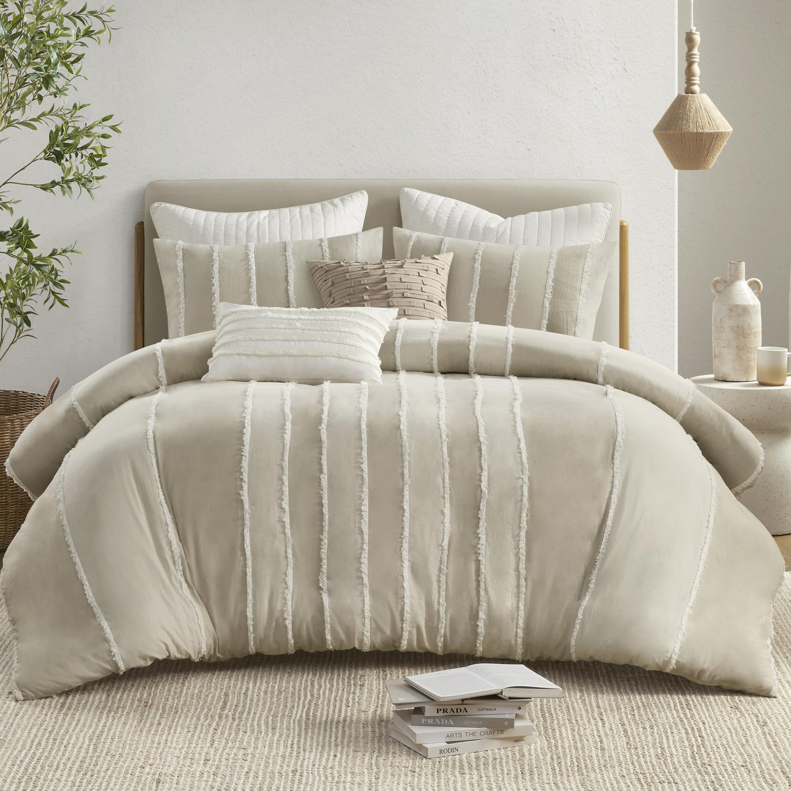 Duvet Cover Set Boho Duvet Covers Stripes Clipped Jacquard Cotton Duvet Cover Qu-image