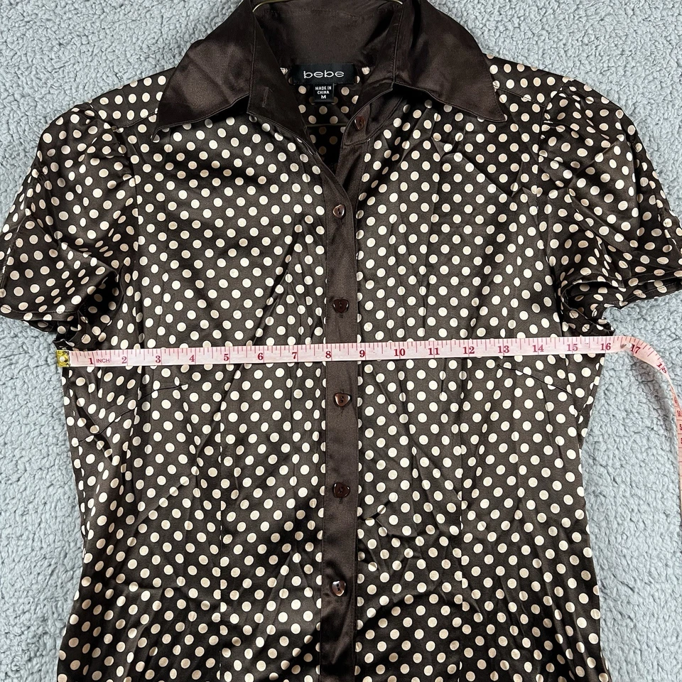Bebe Women's Size M Brown Button-Up Short Sleeve Polka Dot Shirt Dress - Image 4 of 4