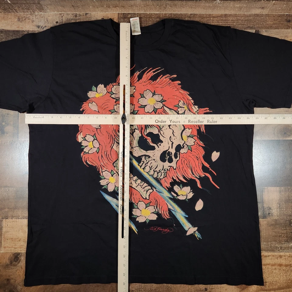 Ed Hardy Shirt Mens XXL Black Y2K Skull Lightning Tattoo Grunge Graphic - Image 2 of 4