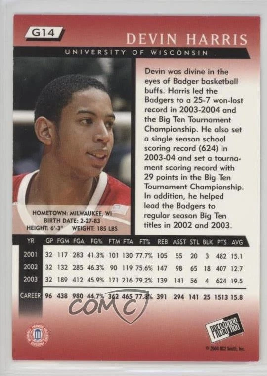 2004 Press Pass Gold Devin Harris #G14 Rookie RC - Image 2 of 2