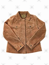 VINTAGE WOMENS OCHRE TAN SUEDE 100% LEATHER JACKET SZ L/XL WESTERN BUTTON DOWN