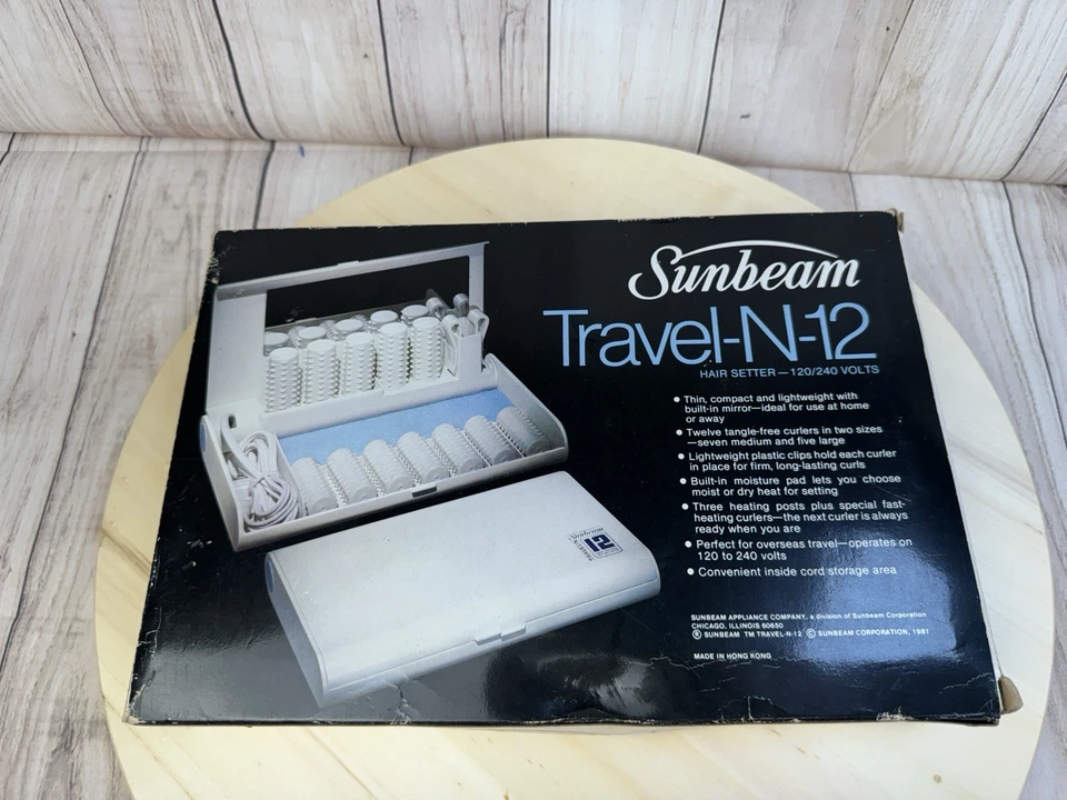 De Colección Nuevo Sunbeam Travel-N-12 Setter de Pelo Rizadores Espejo y Clips Doble Voltaje 1981 Foto 3 de 4