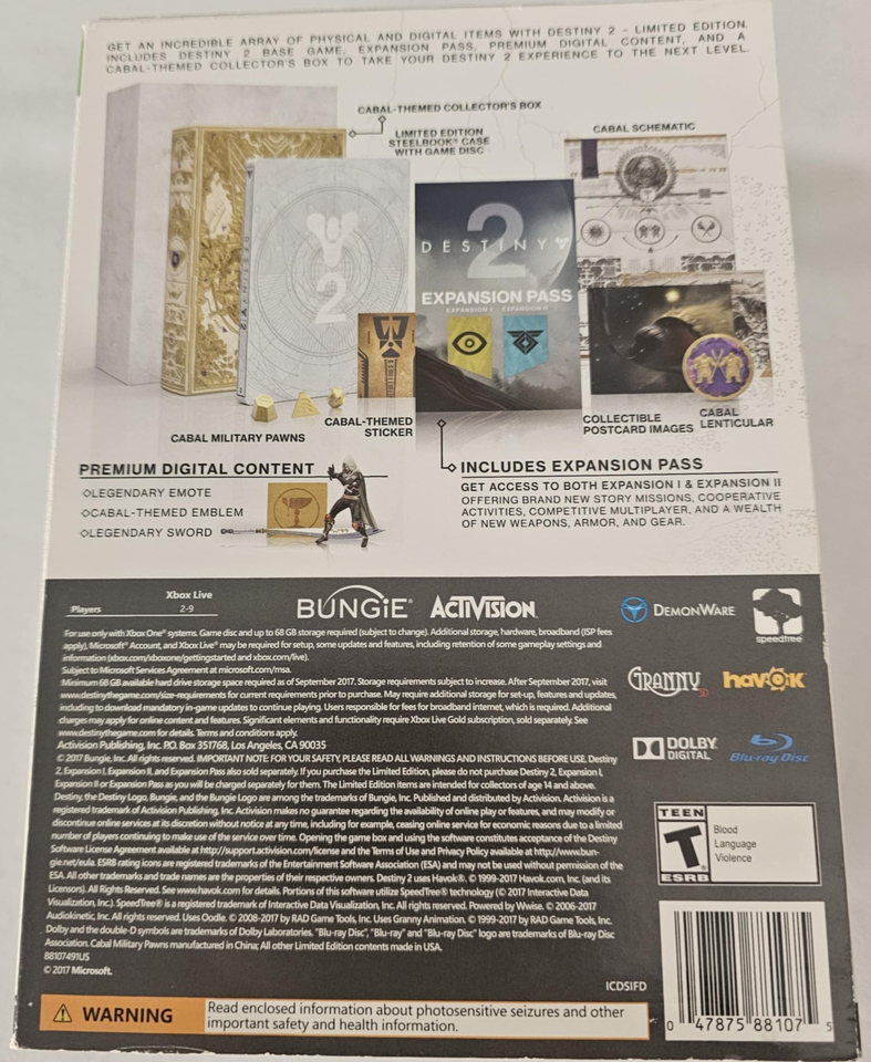 Destiny Uk Box Destiny 2: Collector's Edition (Microsoft Xbox One) (Complete in Box ...