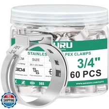 OURU 60PCS 3/4 Pex Crimp Ring,304 Stainless Steel Pex Cinch Clamps,Single Ear