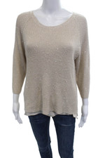 Neiman Marcus Women Pullover Sweater Beige Silk Cashmere 3/4 Sleeve Size L