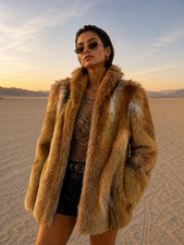 Vintage Genuine Red Fox Fur Coat Jacket Women's M Golden Brown Silk Lining