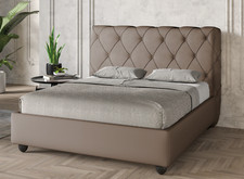 LETTO MATRIMONIALE BOX CONTENITORE TESTATA CAPITONNE' C/BOTTONI TESSUTO/ECOPELLE