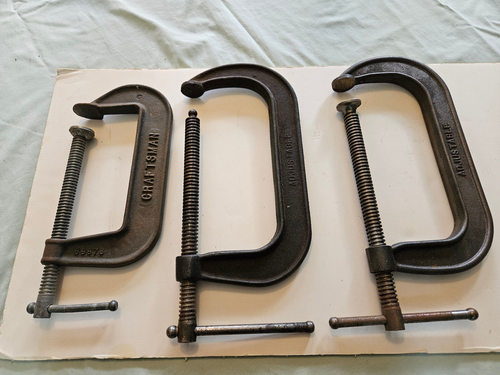 3 Heavy Duty C-Clamps. 2 Unbranded One With Flap 1480-8" & 1 Craftsman 6 1/2" - Picture 2 of 8