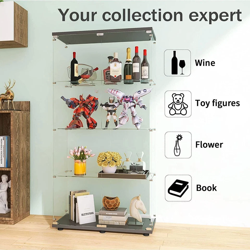 Estantería de curiosidades de pie con vitrina de vidrio para puerta 2-4 estantes de exhibición Foto 2 de 4