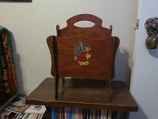 Vintage Collectible Mexican Folk Art Wood Magazine Rack Mexican Motif