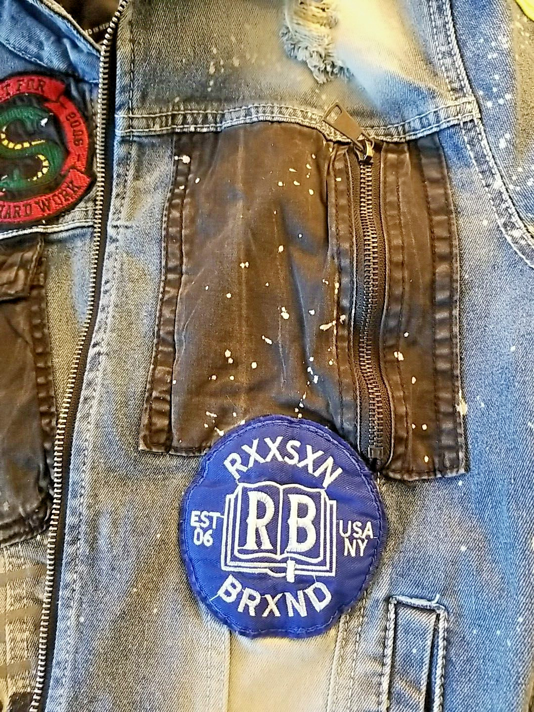 REASON NY Denim Jean Patchwork Jacket Men's Stree… - image 8