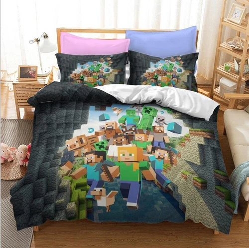 Set lenzuola Minecraft 3 pezzi trapunta copripiumino dormitorio singolo matrimoniale king size UK - Foto 20 di 25