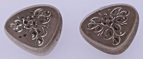 Sterling Silver Etched Flower Leaf Ornate Three Sided Triangle Cufflink Lamode