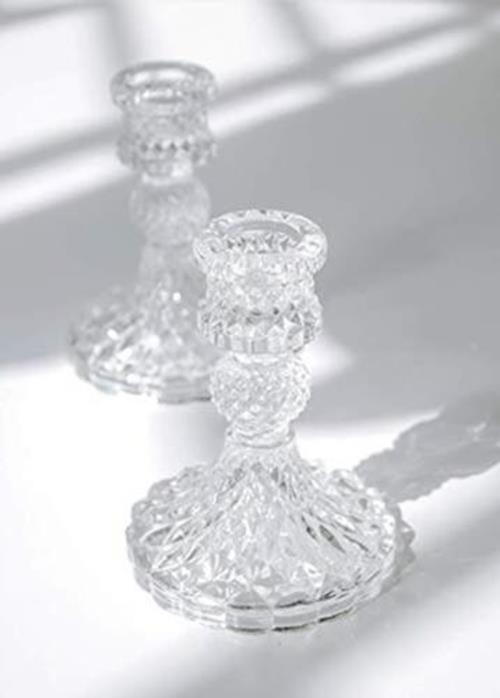 Taper Candle Holders Set of 2, Clear Glass Candlestick Holder Fit 0.8 Inch  