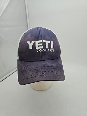 YETI Coolers Hat Cap Snapback Navy Blue Faded Trucker Mesh Baseball Distressed