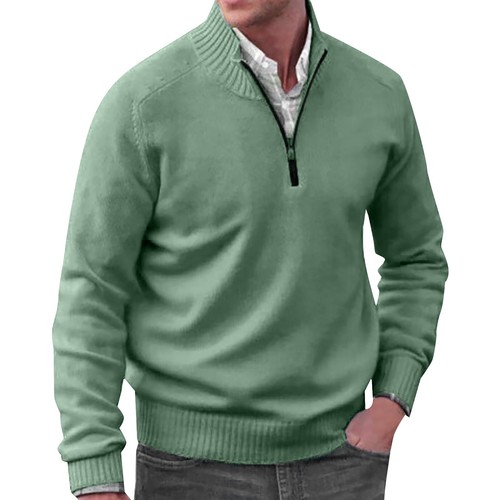Men's Long Sleeve Pullover Sweater Quarter-Zip Mock Neck Solid Casual Sweatshirt - Picture 47 of 66