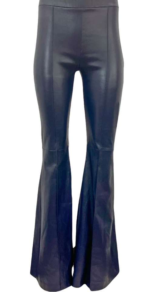 Calça Rosetta Getty nova sem etiquetas couro pintuck tamanho 4 azul marinho