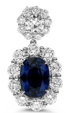EXTRA LARGE 13.73CT DIAMOND & AAA SAPPHIRE 18KT WHITE GOLD OVAL HANGING EARRINGS