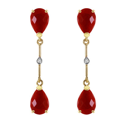 14K. MASSIVER GOLD DIAMANT & RUBINE BAUMELNDER OHRRING (Gelbgold)