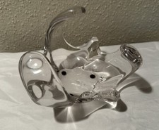 Murano-Style Hand Blown, Stretched, Art Glass Bowl Clear Glass