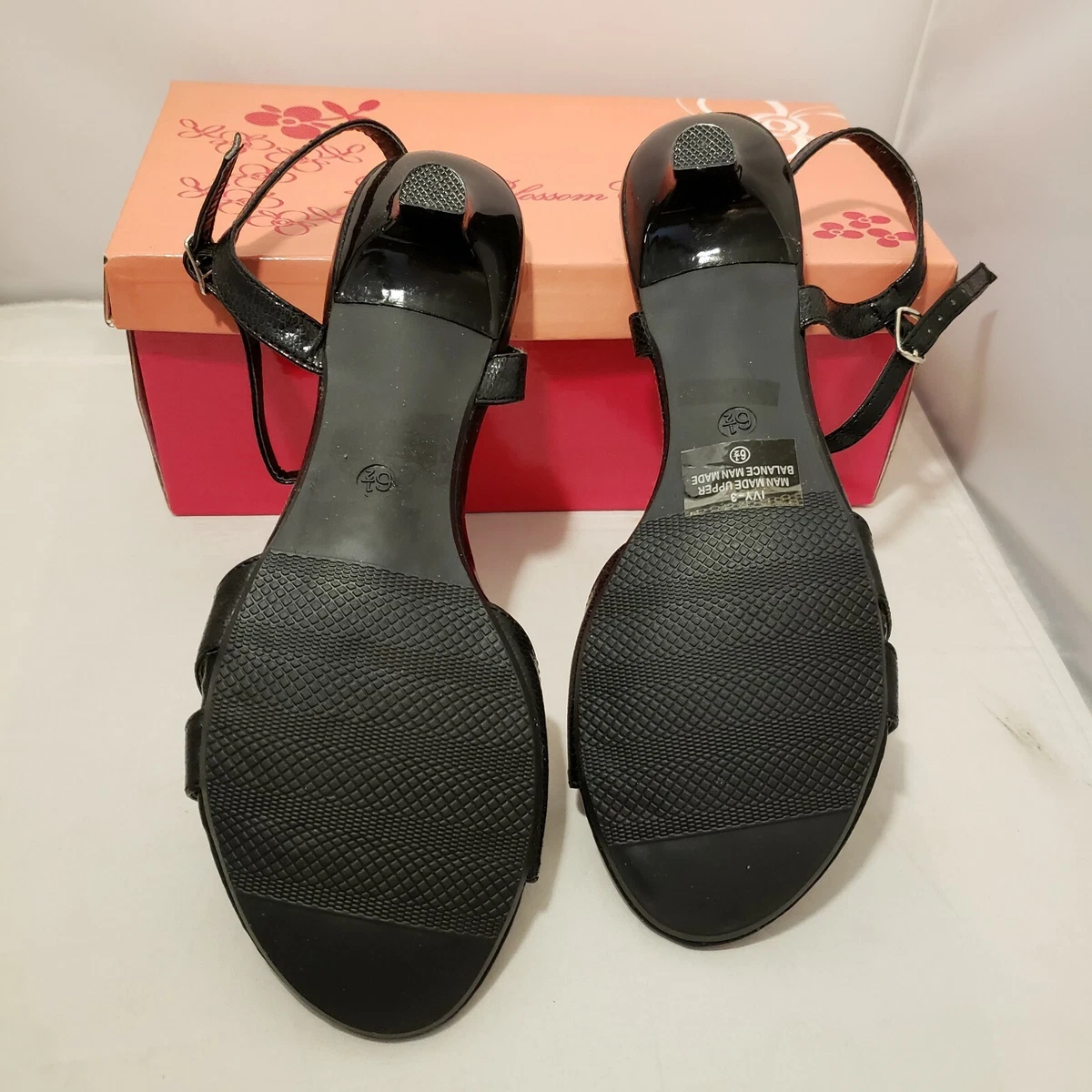 De Blossom Collection Open Toe Shoes Rhinestones 6.5 Black New in Box Ivy 3