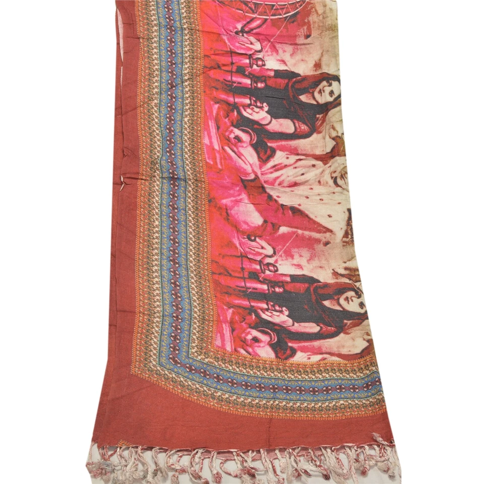 Mantón impreso digitalmente hiyab mezcla estola larga Dupatta vintage sánskriti Foto 2 de 4