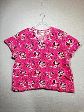 Disney Scrub Top Women's 2XL Pink Mickey Mouse Printed V-Neck Pockets Pullover