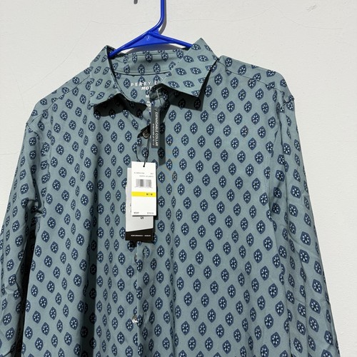 Perry Ellis Motion Shirt Mens M Atlantic Print Slim Fit Stretch Button Up LS $79 - Picture 2 of 5