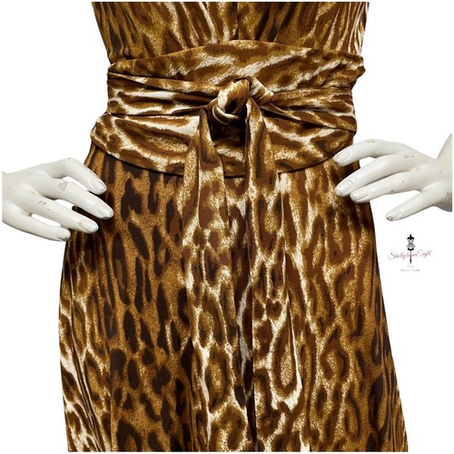 YIGAL AZROUEL Stretch Jersey Deep V Plunge Dress Leopard Ruched Sash Waist XS - Picture 4 of 12