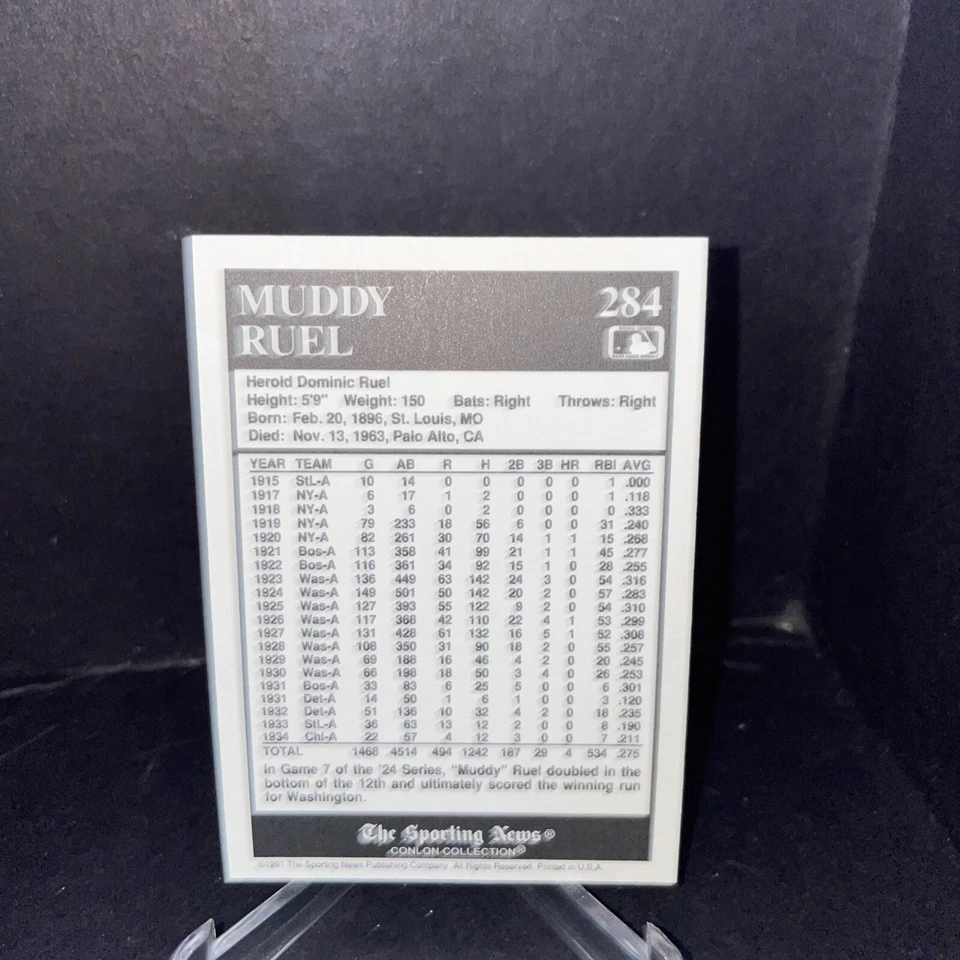 1991 CONLON COLLECTION TSN - MUDDY RUEL #284 CHICAGO WHITE SOX - Image 2 of 2