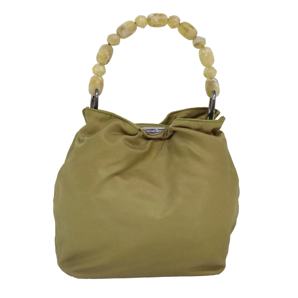 Sac à main Christian Dior Maris perle nylon beige argent authentique bs17274