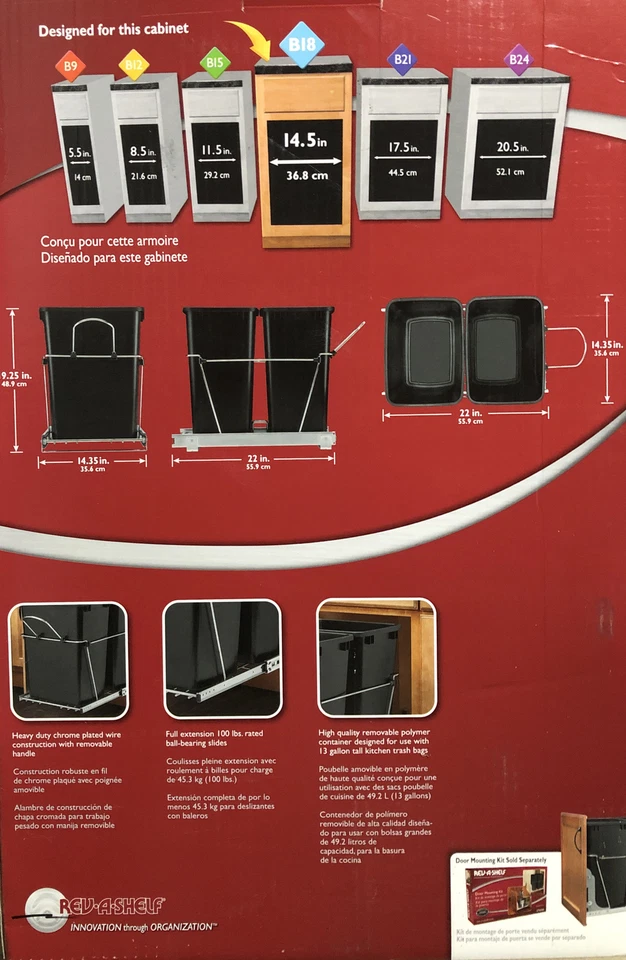 Rev A Shelf Double 35 Quart Undermount Pullout Waste Container RV-18PBC-5 - Image 2 of 2