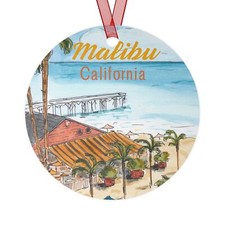 Malibu California Round Metal Christmas Ornament L.A. Vacation Travel Gift
