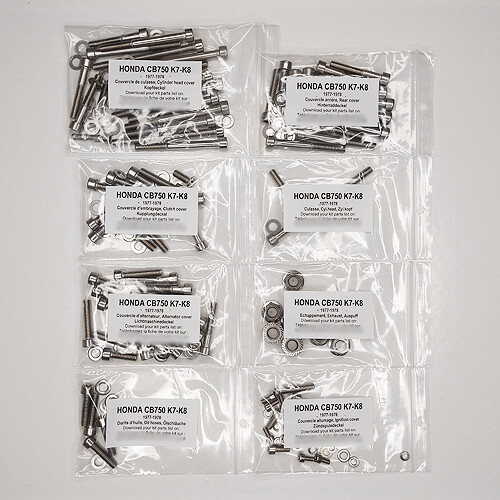 Kit visserie inox Honda CB750 Four K7 K8 pour vos sorties et voyages