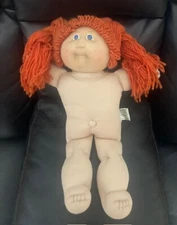 Cabbage Patch Kids Doll Girl Blue Eyes Red Hair Black Sig. Coleco NEEDS REPAIR