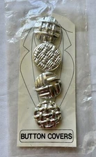 Vintage Silver Tone Plastic Basket Weave  Button Covers 1-1/2" Lot of 4