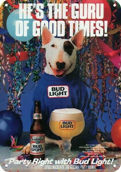 1988 BUD LIGHT BUDWEISER BEER SPUDS MACKENZIE Dog DECORATIVE